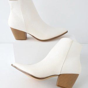 Ivory Snake Pointed Toe Ankle Boots